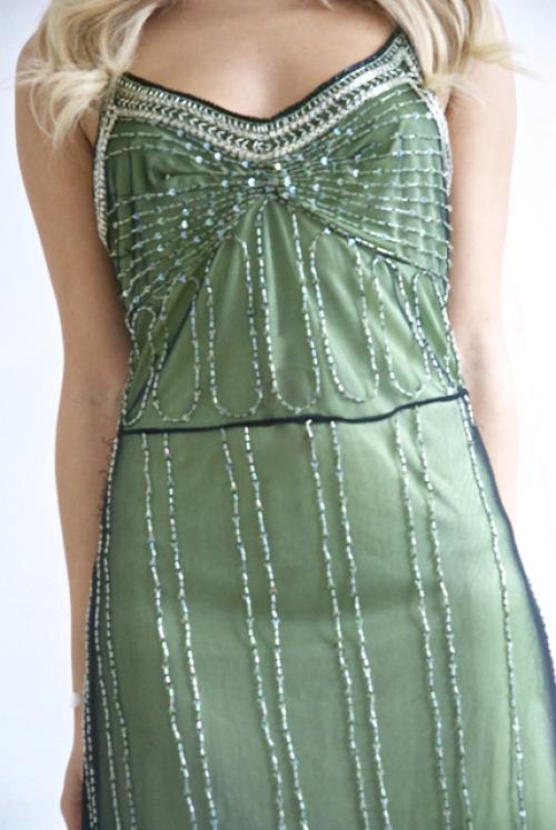 Marina -  Dress  - Size - 6 - Lime  - Green - Beaded - Dress-Black-lace and bead over lay  GLAM shop Vintage - Dress Collection  016GSV Image