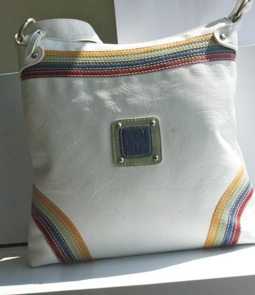 Vintage  - BAG - Size  - Medium  - Handbag- Cream - Rainbow Multi Coloured Corners - GLAM shop Vintage Bag Collection    003GSV            Image
