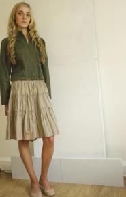 Skirt - Size 12 - Knee Length -  Ladies - Cute Pale Green -  Orange blended Stripe - Military - GLAM shop - Vintage  010GSV  Image
