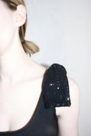 015GSV-DRESS-Black-Stretch-Dress -Black-bow-Sequinned on shoulder-MUST HAVE Label Image