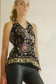 Uttam London - Black - Halter neck - size 10 - 12 -Beaded top - Bird of Paradise pattern -Vamp - GLAM shop - Vintage 002GSV       Image