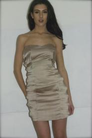 DRESS - size 8 - Beige - Knee length - Bow - Party - Prom - Evening - Ball - Cruise - GLAM shop Vintage -  Dress collection 009GSV Image