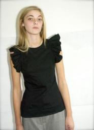 French Connection - Black - Top - Size 6 - Cotton -  Frill detail on the sleeve sleeve - GLAM shop Vintage - Black and white Collection - 006GSV Image