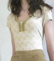 John Rocha  - Size -  - Short Sleeve - White - lime Squares  - GLAM shop - Vintage  - Boutique - Work Collection  014GSV Image